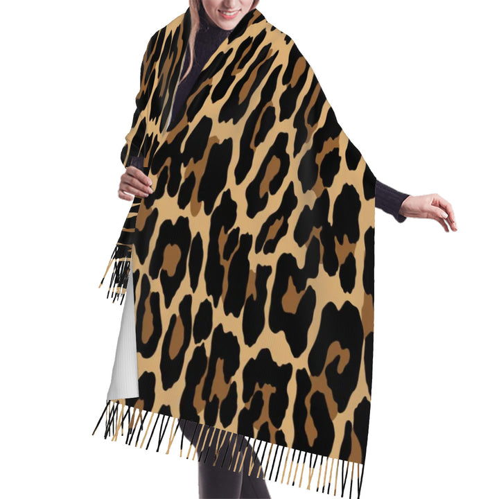Black Leopard - Warm Fringed Scarf for Women (Horizontal)