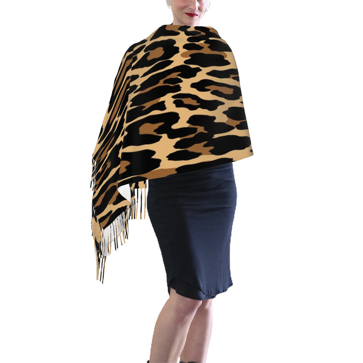 Black Leopard - Warm Fringed Scarf for Women (Horizontal)
