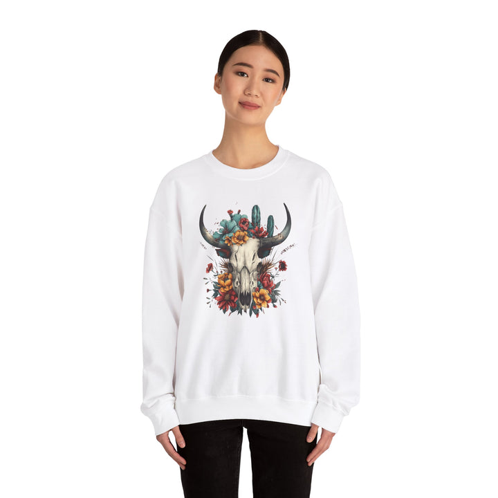 Bright And Flowery Skull - Unisex Heavy Blend™ Crewneck Sweatshirt