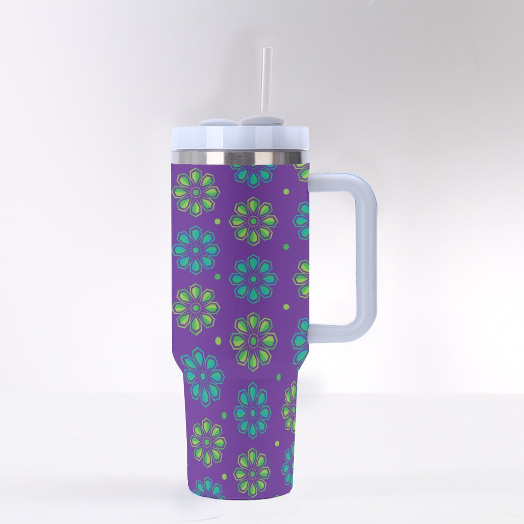 Neon Flowers - 40 oz Tumbler With Handle