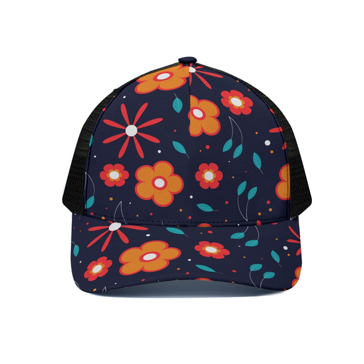 Abstract Flowers - Unisex Trucker Hat With Black Half-mesh