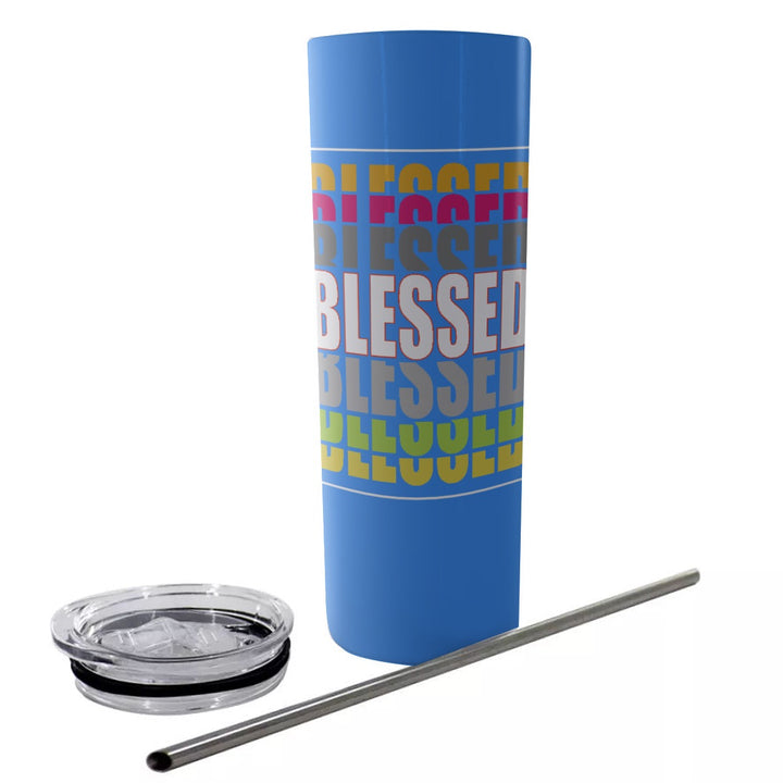 Blessed - Glitter Tumbler With Stainless Steel Straw 20oz