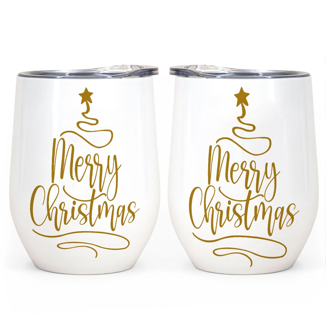 Merry Christmas Gold Tree - All-Over Print Egg Cup Wine Tumbler|12OZ