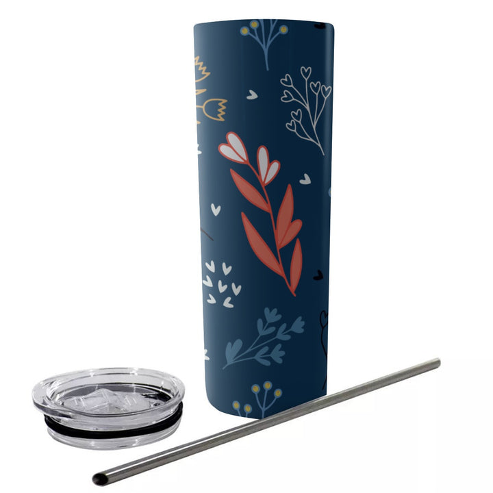 Beautiful Floral - Glitter Tumbler With Stainless Steel Straw 20oz