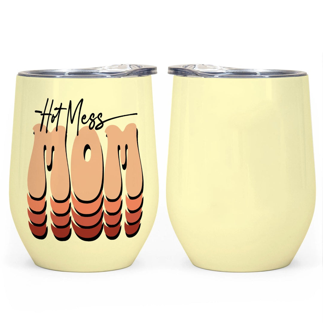 Hot Mess Mom - All-Over Print Egg Cup Wine Tumbler|12OZ