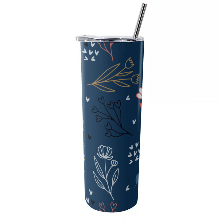 Beautiful Floral - Glitter Tumbler With Stainless Steel Straw 20oz
