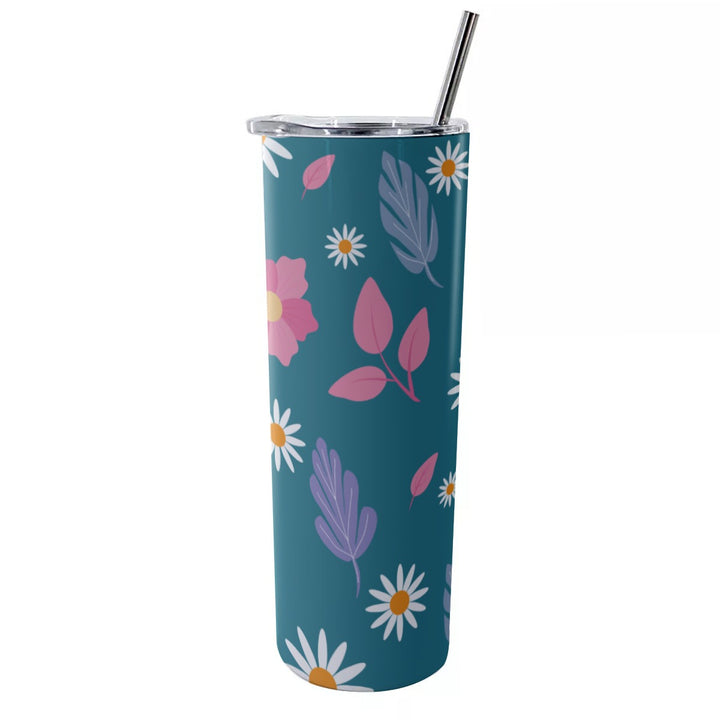 Bright Spring Pattern - Glitter Tumbler With Stainless Steel Straw 20oz
