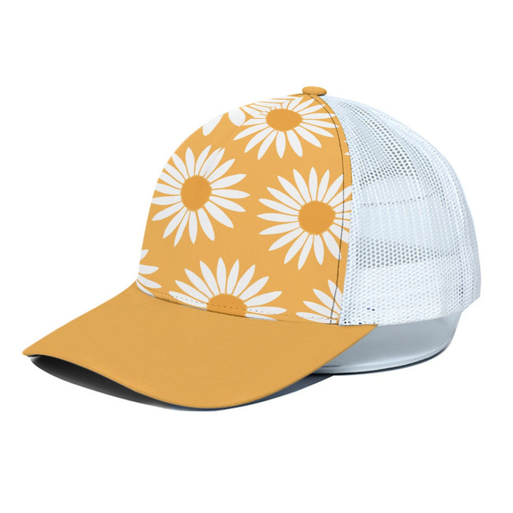 Yellow Sunflower Pattern - Unisex Trucker Hat With White Half-mesh