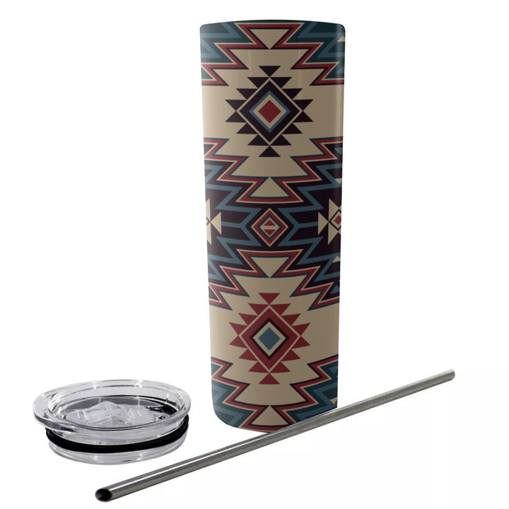 Tribal Indian Tan - Glitter Tumbler With Stainless Steel Straw 20oz