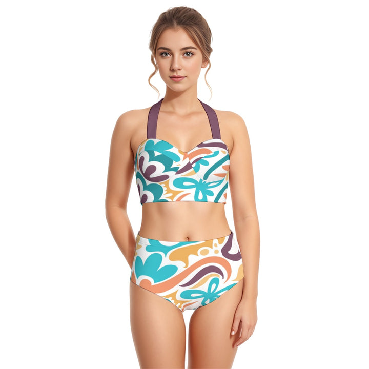 Summer Doodle - All-Over Print Women's Swimsuit Set With Halter