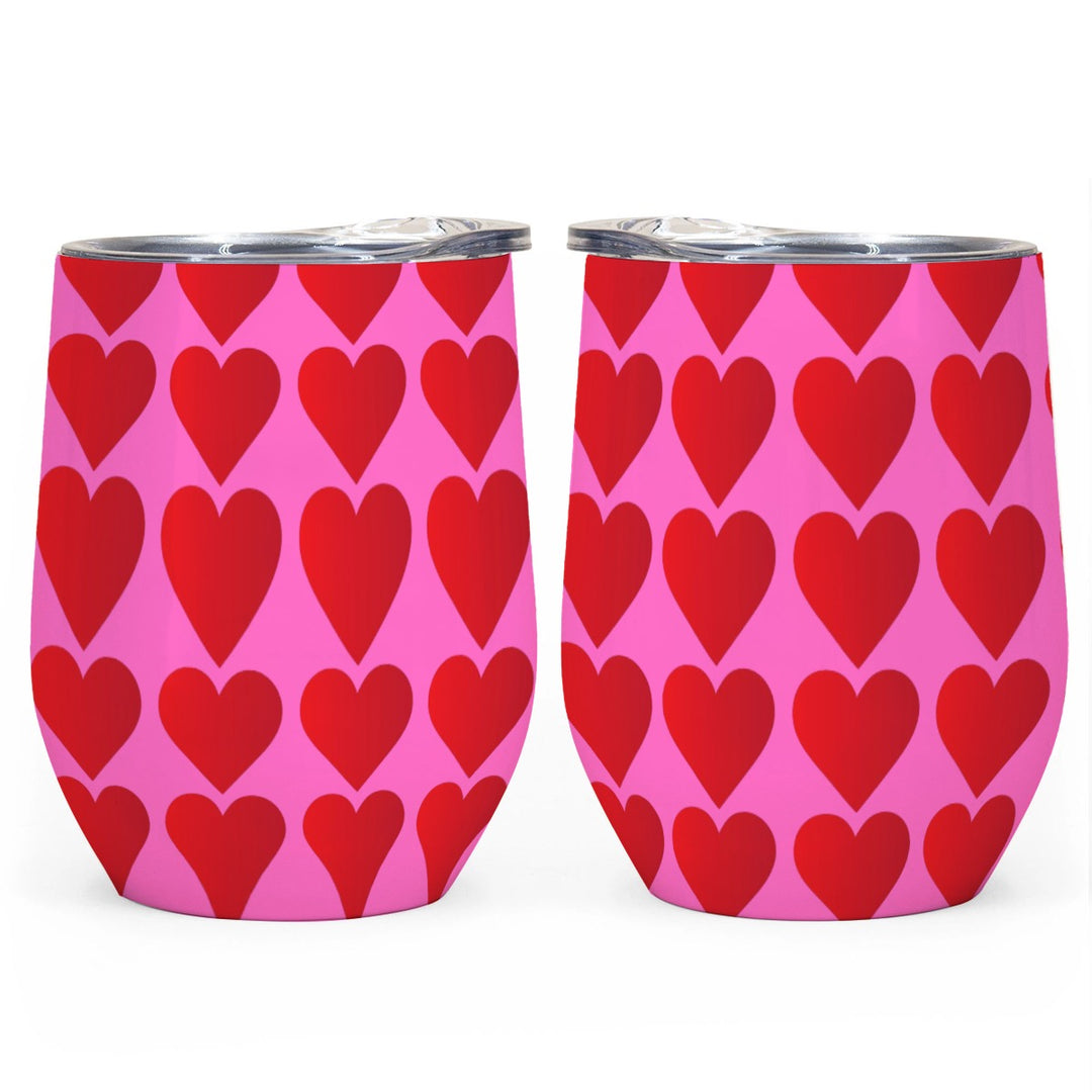 Red Valentine Hearts - All-Over Print Egg Cup Wine Tumbler|12OZ