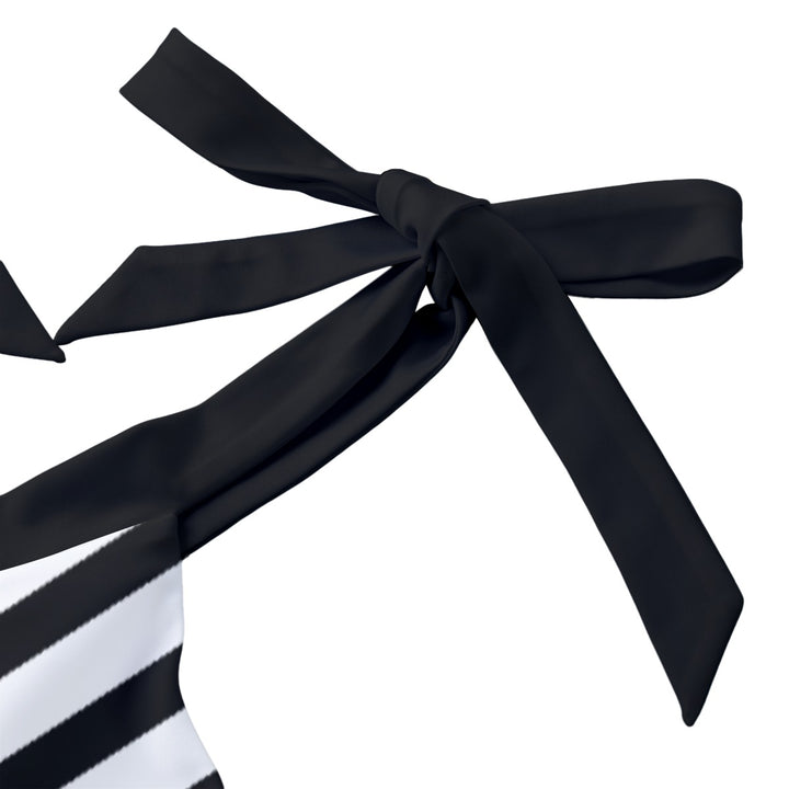 Black & White Stripe - All-Over Print Women's Tie Shoulder Onepiece Padded Swimsuit