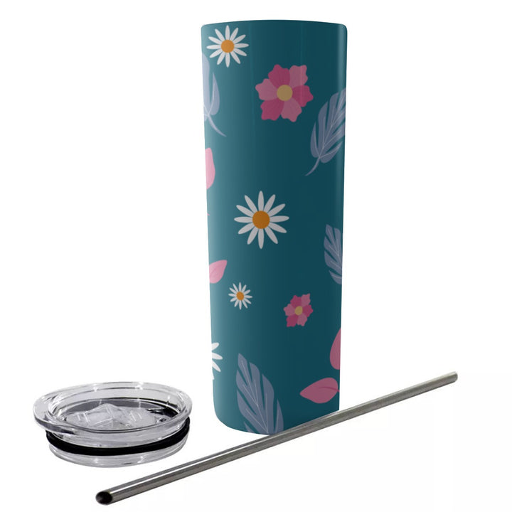 Bright Spring Pattern - Glitter Tumbler With Stainless Steel Straw 20oz