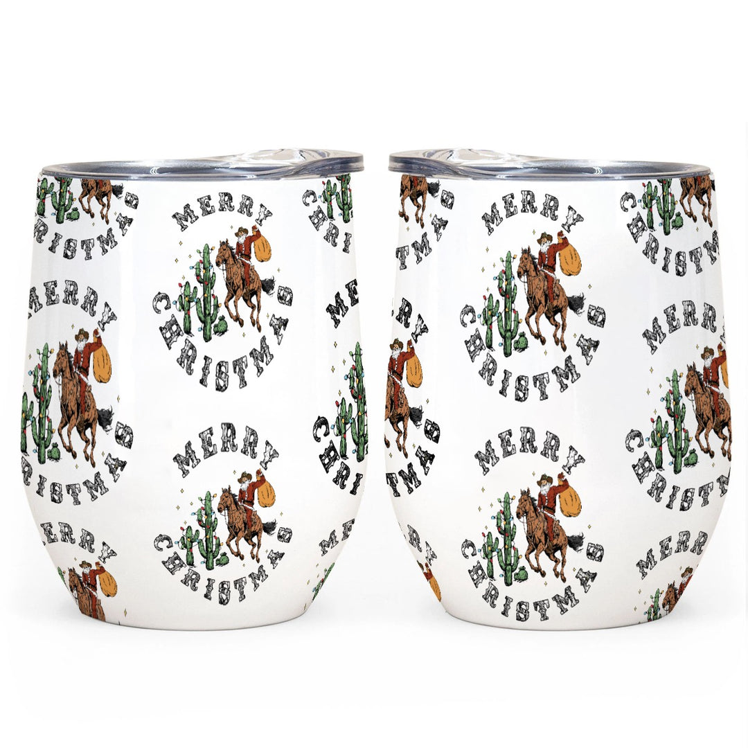 Merry Christmas Cowboy Santa - All-Over Print Egg Cup Wine Tumbler|12OZ