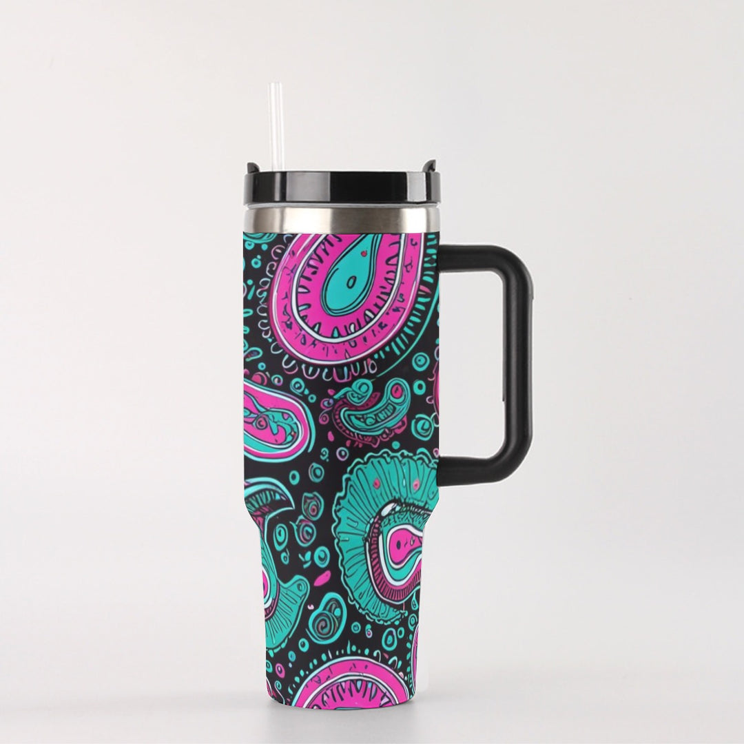 Pink And Teal Paisley - 40 oz Tumbler With Handle