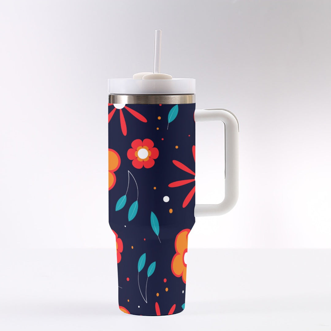 Abstract Flowers - 40 oz Tumbler With Handle