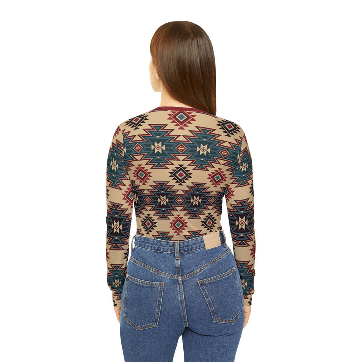 Tribal Indian Tan - Women's Long Sleeve V-neck Shirt (AOP)