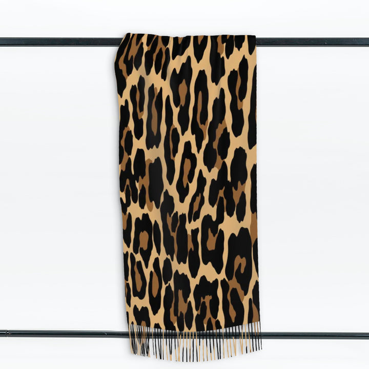Black Leopard - Warm Fringed Scarf for Women (Horizontal)