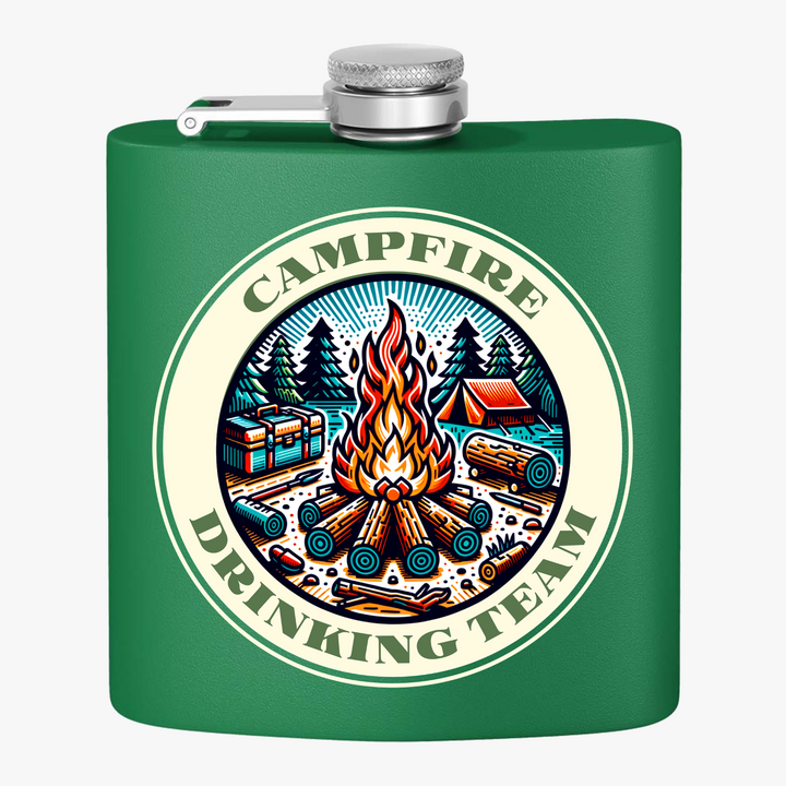 Campfire Drinking Team - Stainless Steel Flask, 6oz