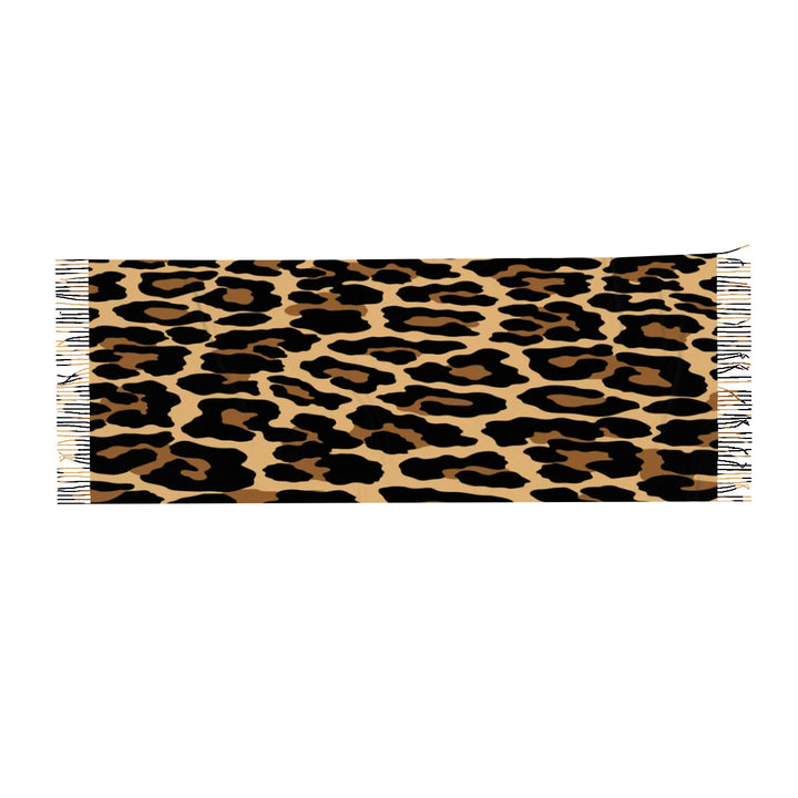 Black Leopard - Warm Fringed Scarf for Women (Horizontal)