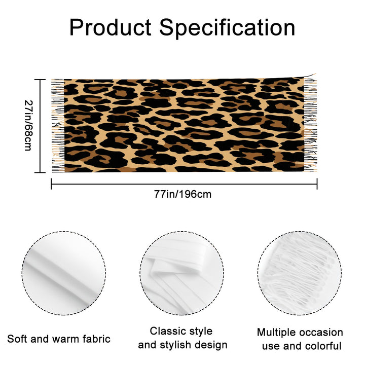 Black Leopard - Warm Fringed Scarf for Women (Horizontal)