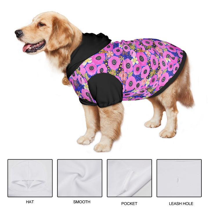 Vibrant Pink Spring Pattern - Large Dog Hoodie Pet Clothes