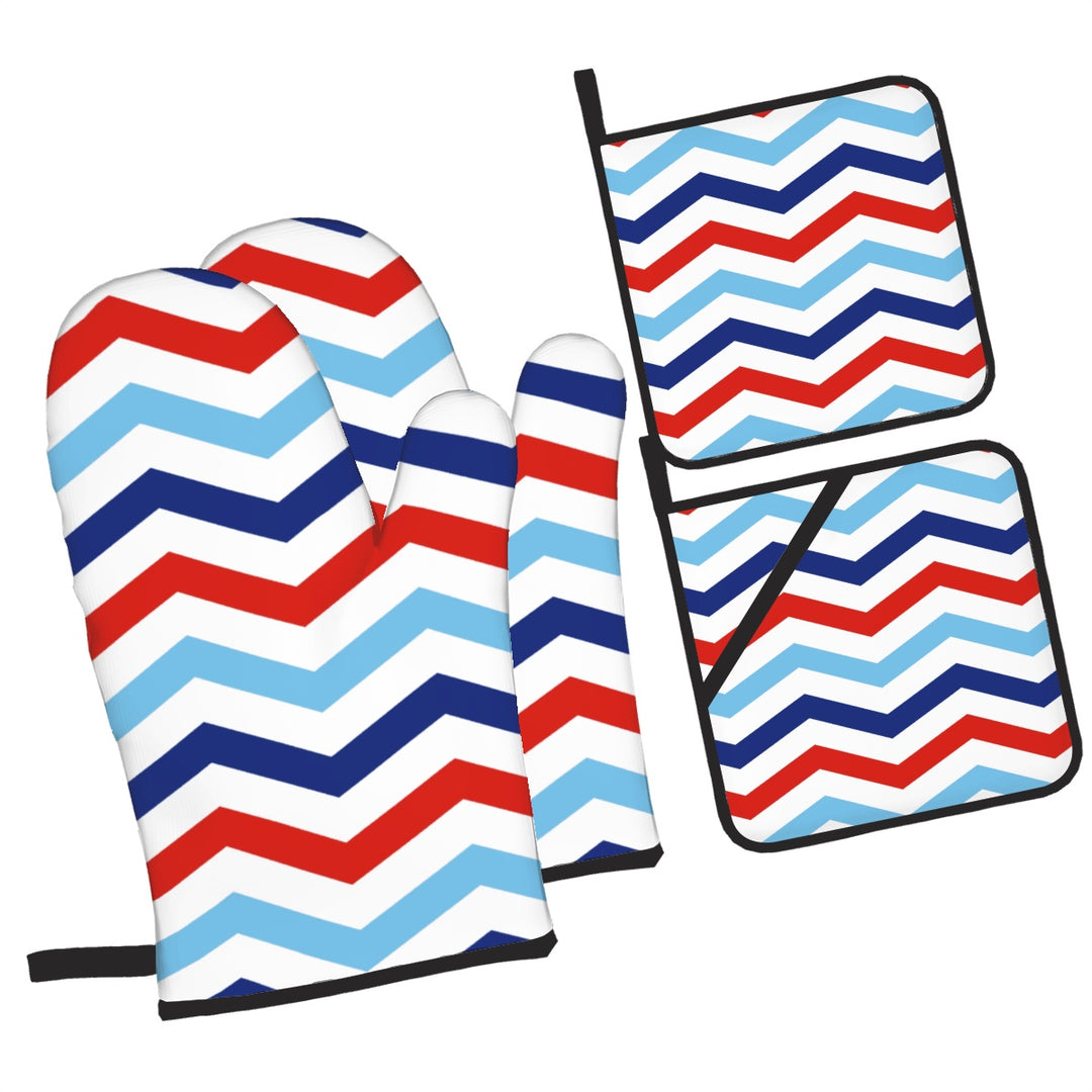 Patriotic Chevron - Oven Mitts and Pot Holders Set of 4