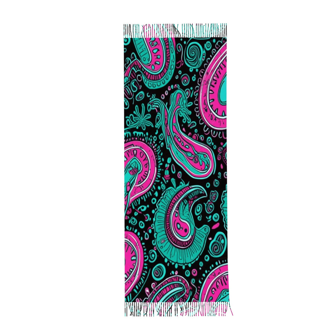 Pink And Teal - Fringed Scarf