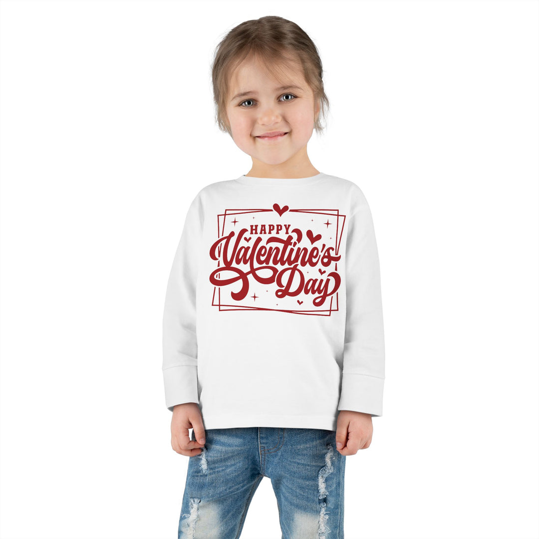 Happy Valentine's Day W/Hearts - Toddler Long Sleeve Tee