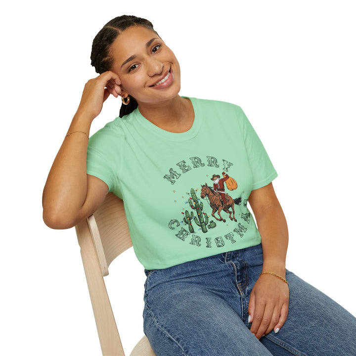 Merry Christmas Cowboy Santa - Unisex Softstyle T-Shirt