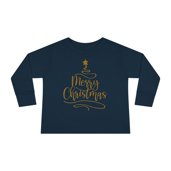 Merry Christmas Gold Tree - Toddler Long Sleeve Tee
