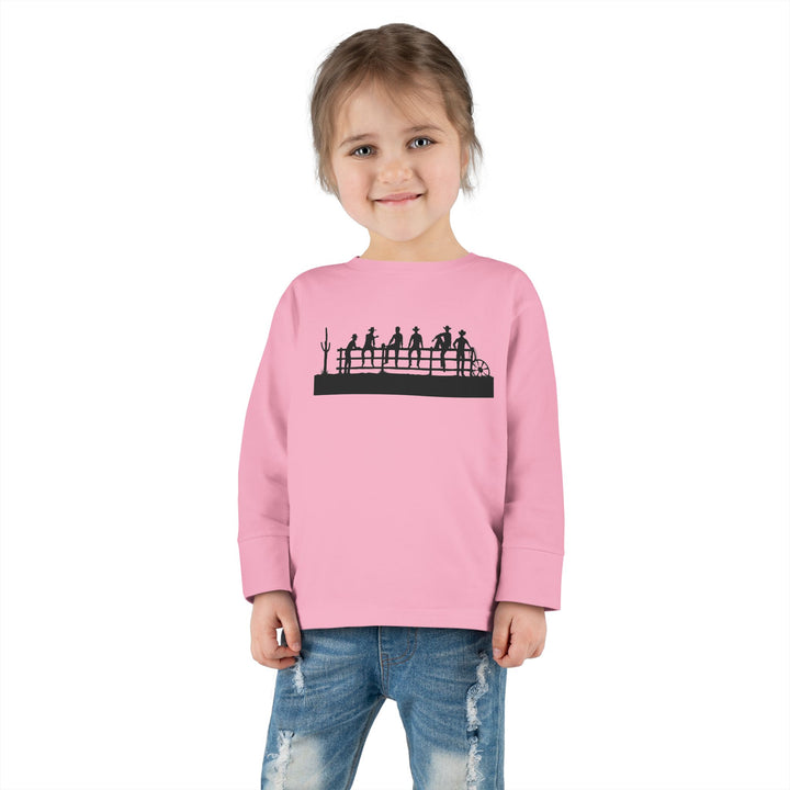 Cowboys On Fence Silhouette - Toddler Long Sleeve Tee