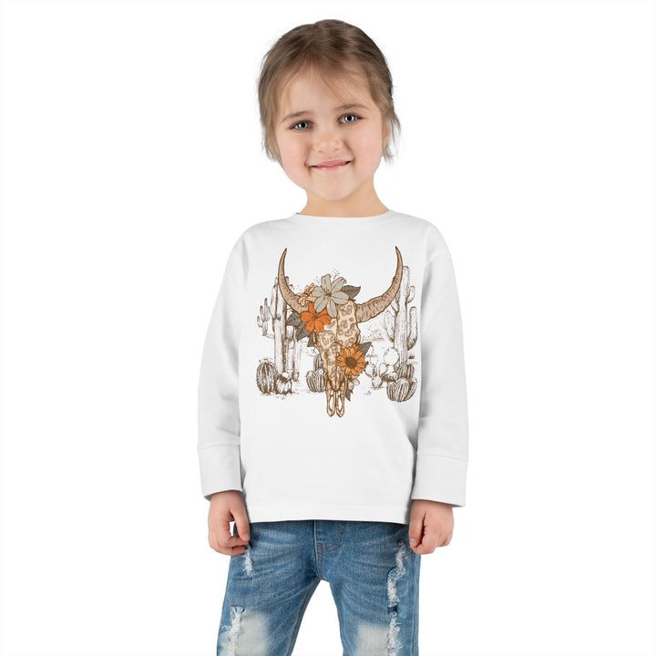 Flowery Leopard Skulll - Toddler Long Sleeve Tee