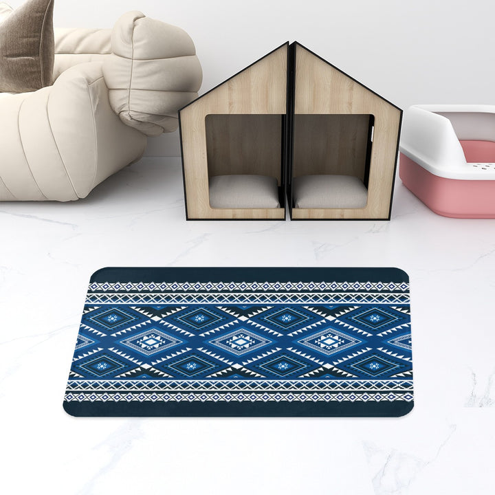 Geometric Blue Diamond - Pet Food Mat