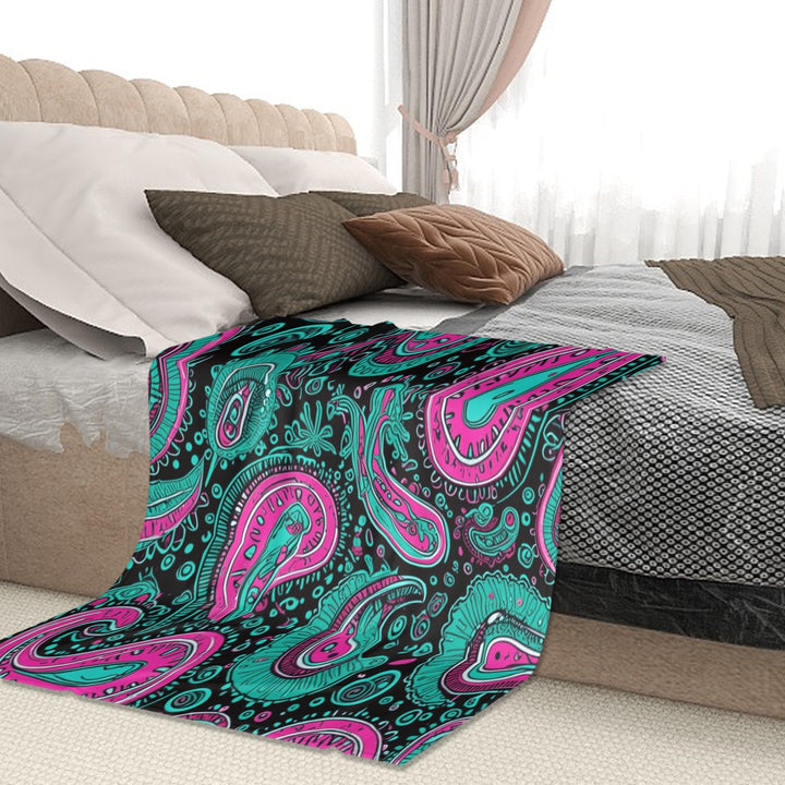 Pink And Teal Paisley - Sofa Blanket