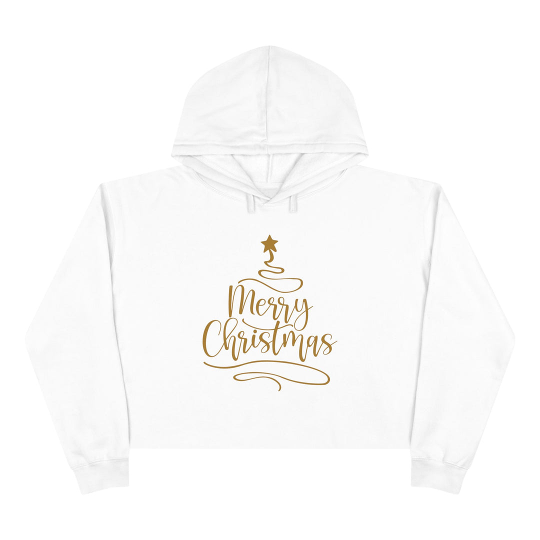 Merry Christmas Gold Tree - Crop Hoodie