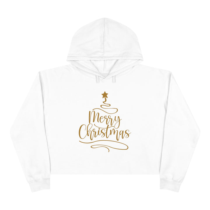 Merry Christmas Gold Tree - Crop Hoodie