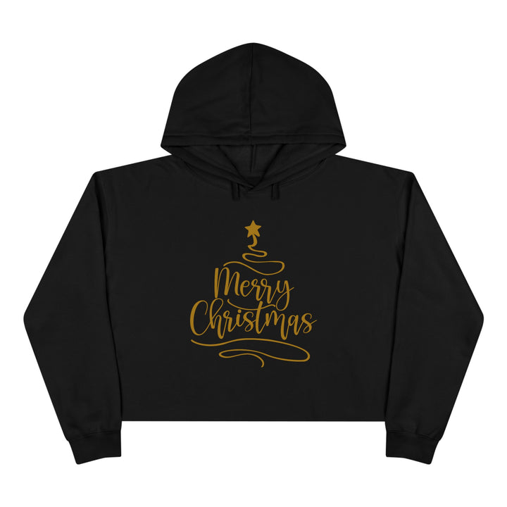 Merry Christmas Gold Tree - Crop Hoodie