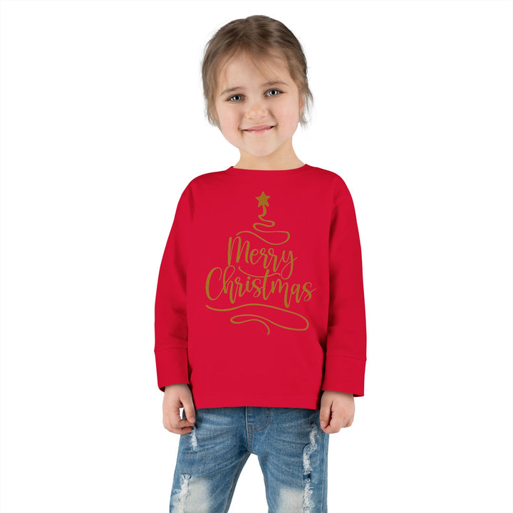 Merry Christmas Gold Tree - Toddler Long Sleeve Tee