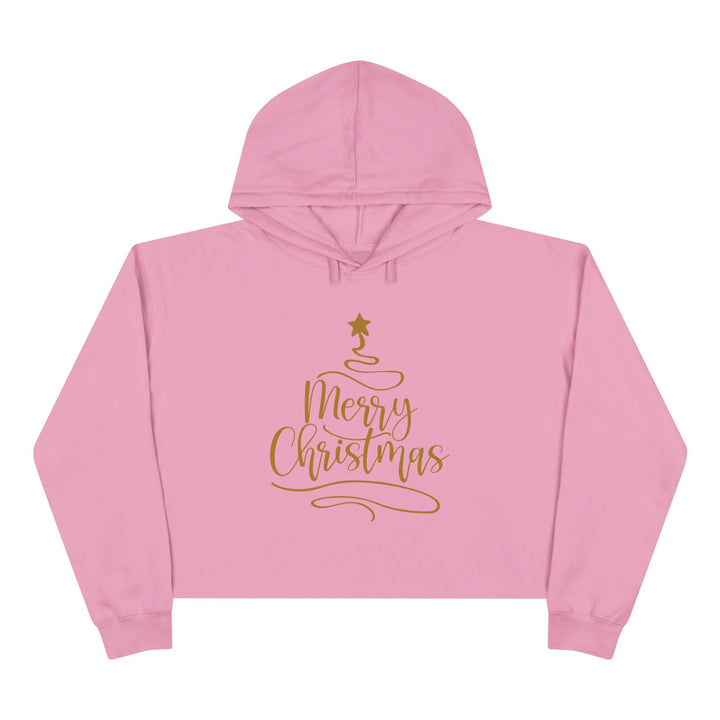 Merry Christmas Gold Tree - Crop Hoodie