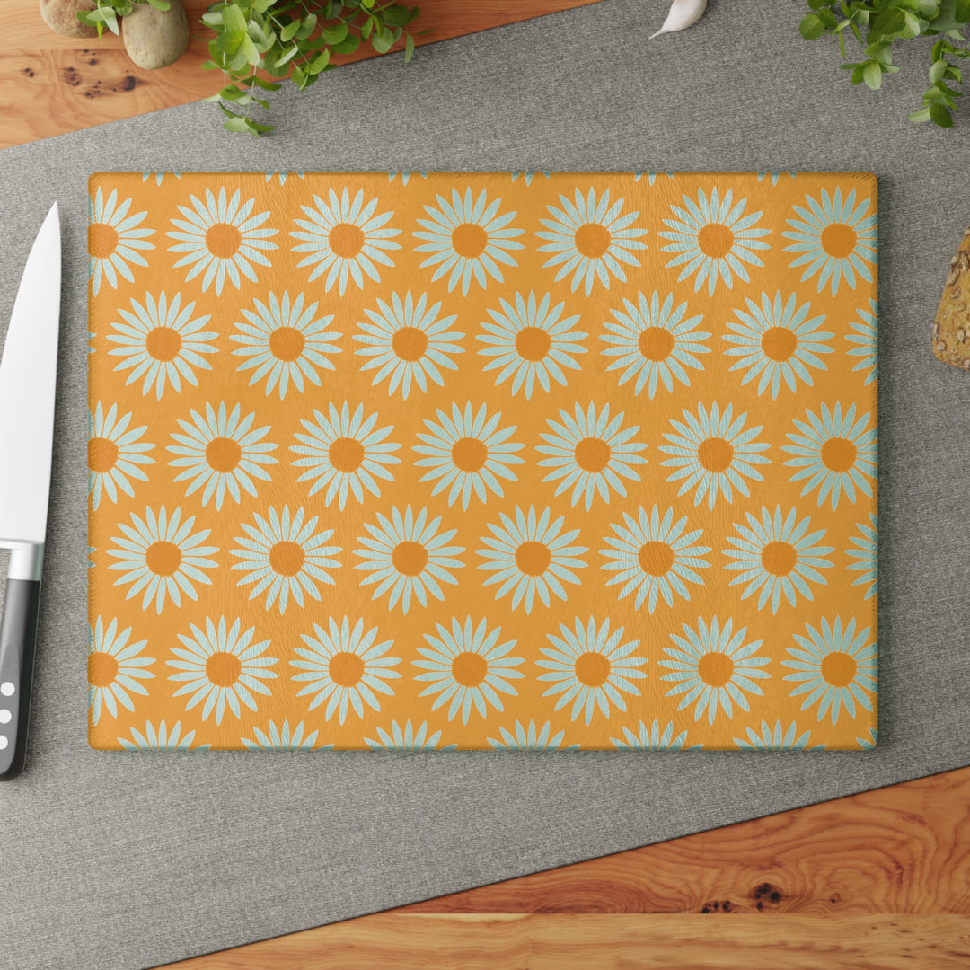 Yellow Sunflower Pattern - Glass Cutting Board