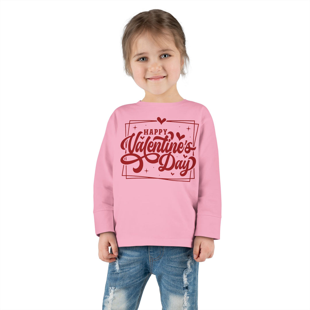 Happy Valentine's Day W/Hearts - Toddler Long Sleeve Tee