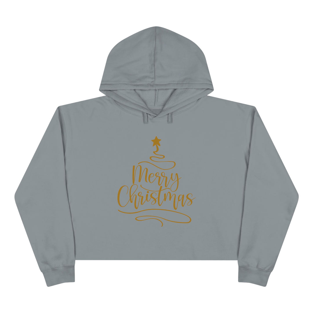 Merry Christmas Gold Tree - Crop Hoodie
