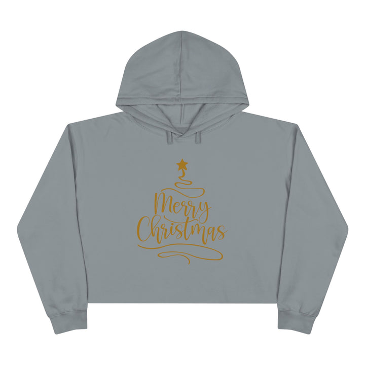 Merry Christmas Gold Tree - Crop Hoodie