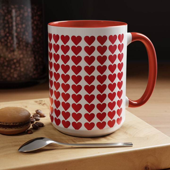 Red Valentine Hearts - Accent Coffee Mug (11, 15oz)
