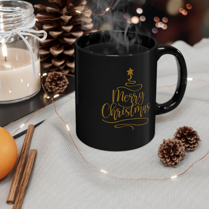 Merry Christmas Gold Tree - Black Mug (11oz, 15oz)