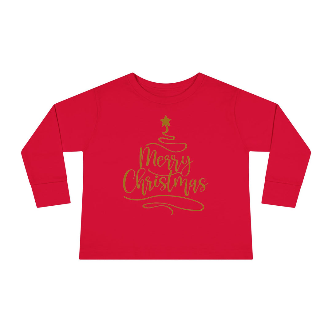 Merry Christmas Gold Tree - Toddler Long Sleeve Tee