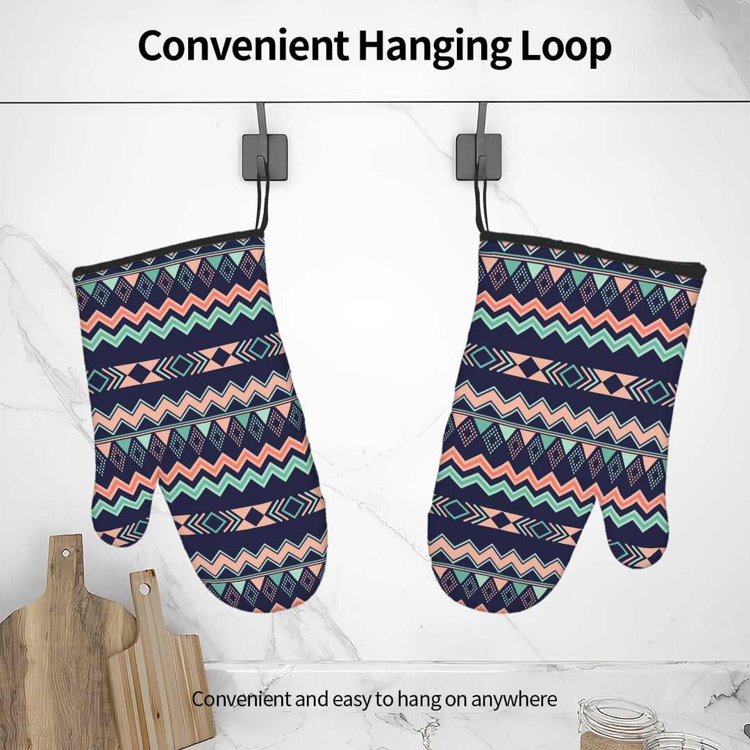 Peach Aztec Chevron - Oven Mitts Set of Two
