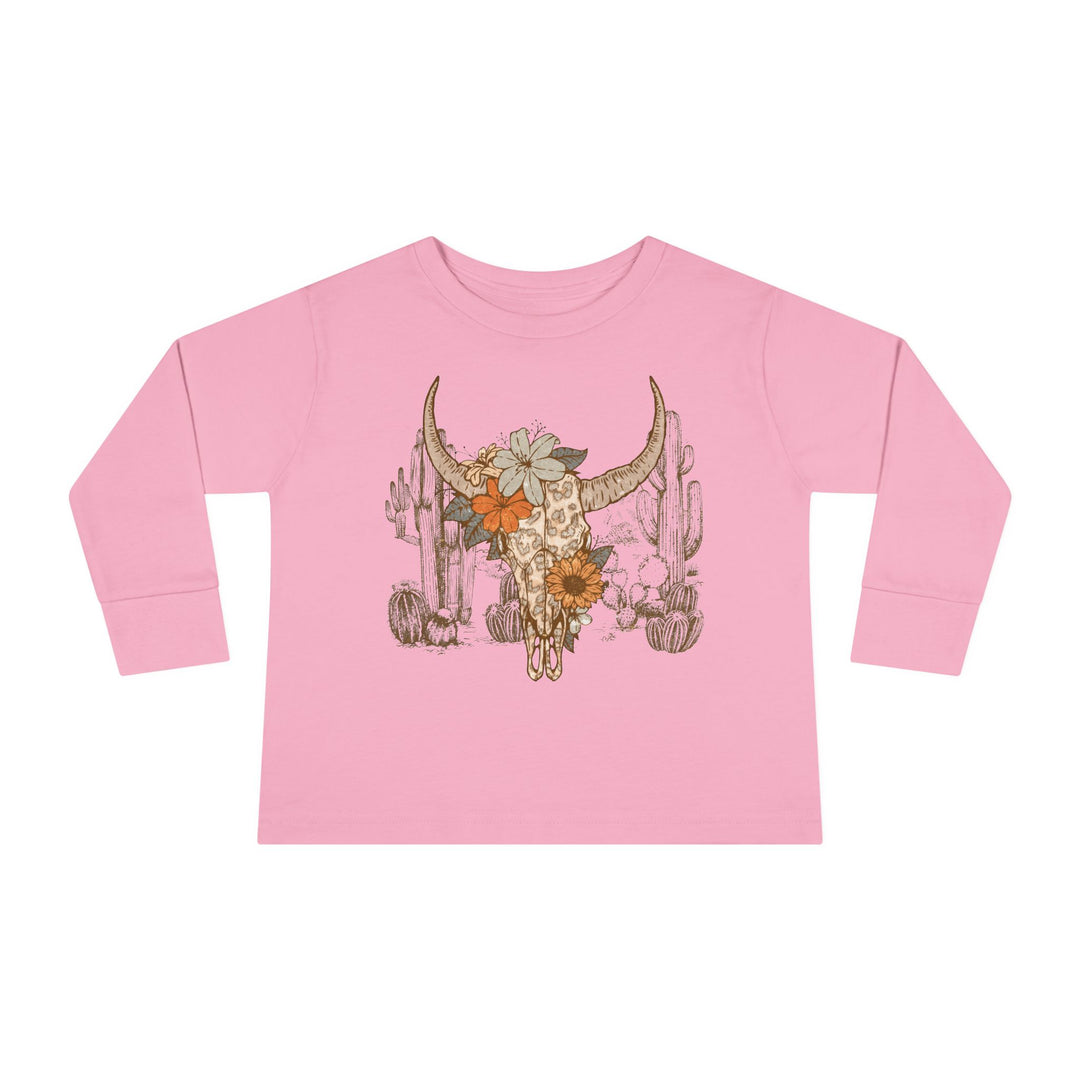 Flowery Leopard Skulll - Toddler Long Sleeve Tee
