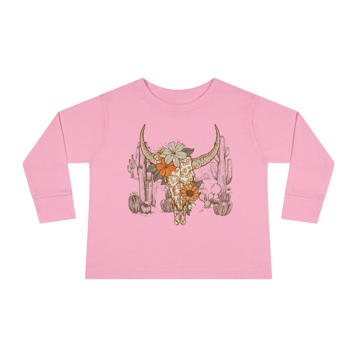 Flowery Leopard Skulll - Toddler Long Sleeve Tee
